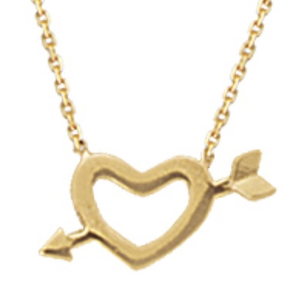 14K Solid Gold Mini Heart with Arrow Necklace